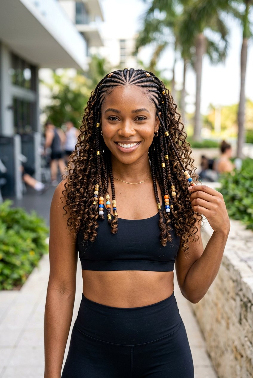 Feed in tribal braids with beads and curls - 20 tribal braids with beads and curls - 20 tribal braids with beads and curls