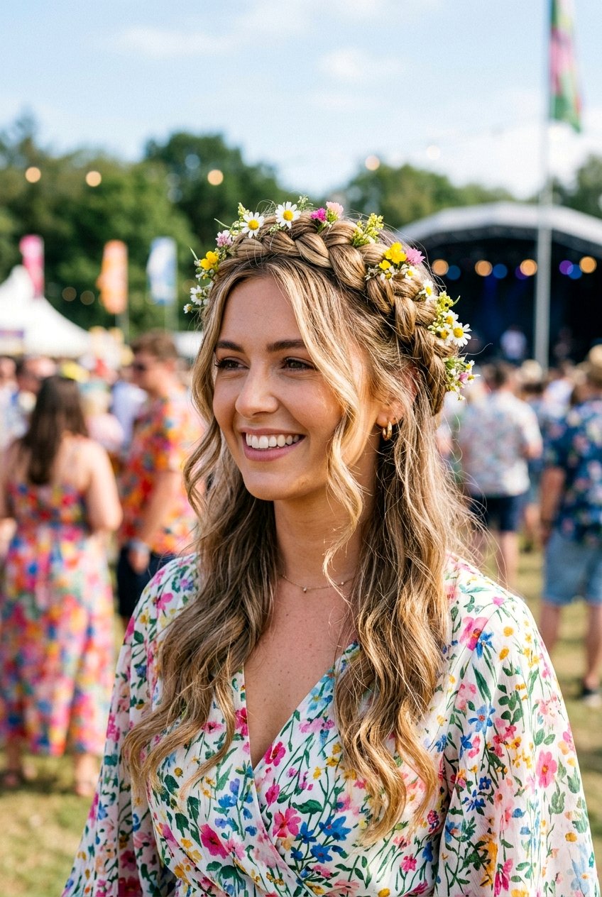 Festival Braided Crown Hairstyle - 20 festival hairstyles for women - 20 festival hairstyles for women