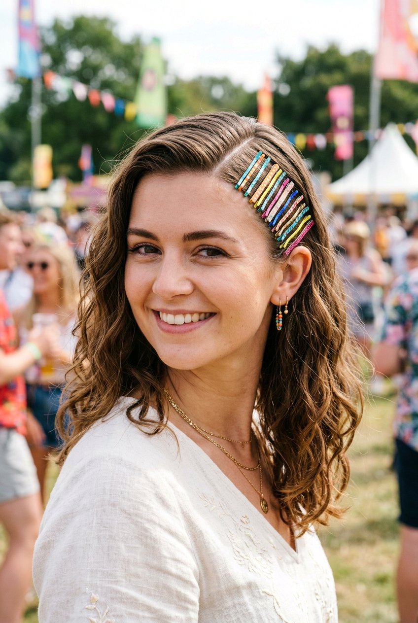 Festival Hair With Colorful Bobby Pins - 20 festival hairstyles for women - 20 festival hairstyles for women