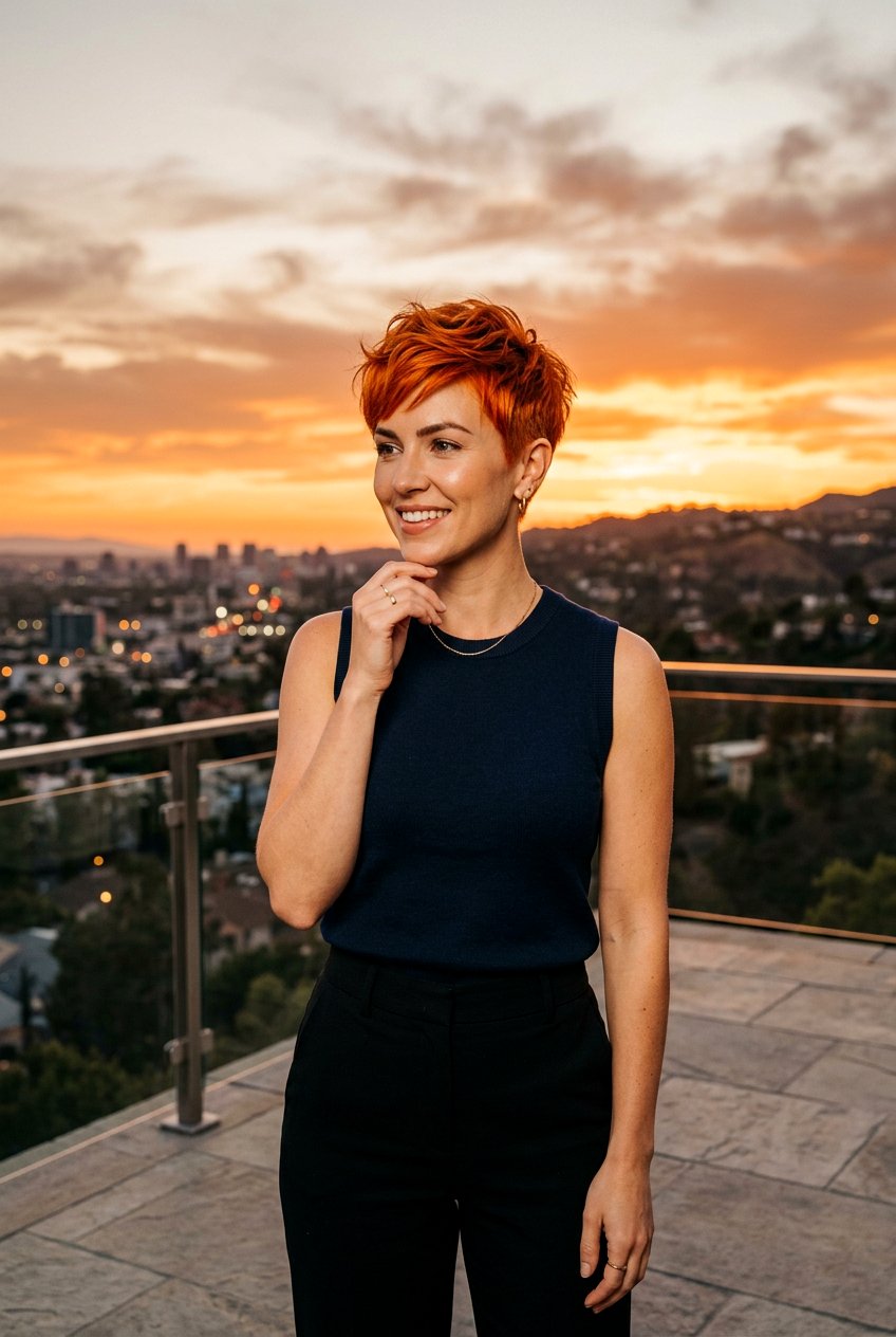 Fiery Copper Sunset Pixie Cut - 20 sunset copper hair - 20 sunset copper hair