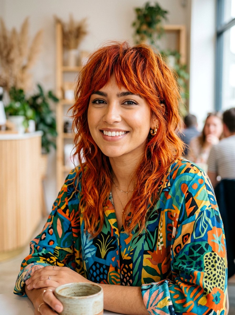 Fiery Orange Red Shag - 20 red shag hair color ideas - 20 red shag hair color ideas