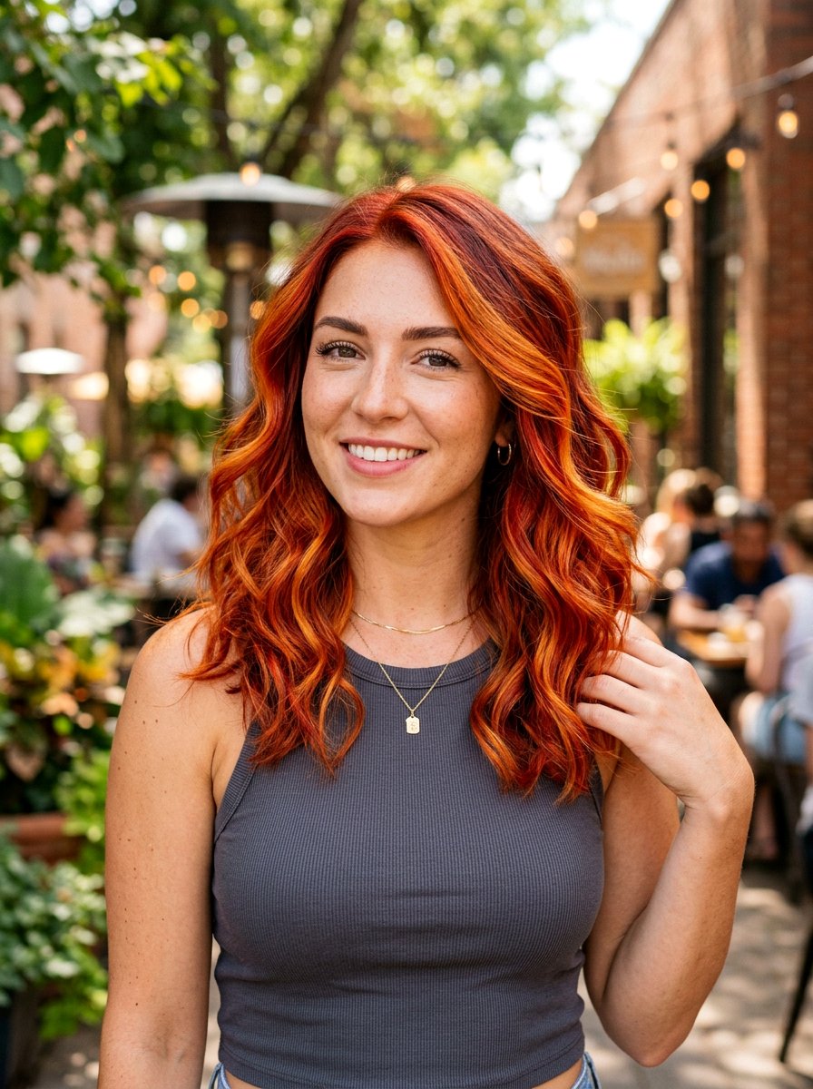 Fiery Red Balayage Wavy Shoulder Length Hair - 20 red balayage for shoulder length hair - 20 red balayage for shoulder length hair
