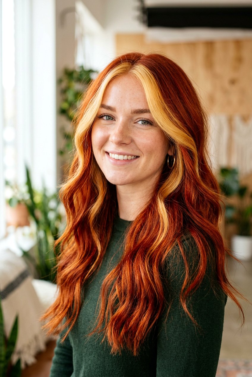 Fiery Red Hair with Blonde Money Piece - 20 red hair with blonde money piece - 20 red hair with blonde money piece