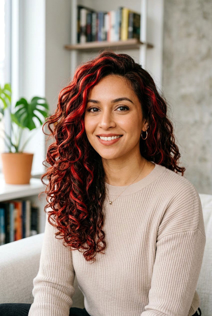 Fiery Red Highlights On Dark Hair - 20 fire hair color ideas - 20 fire hair color ideas