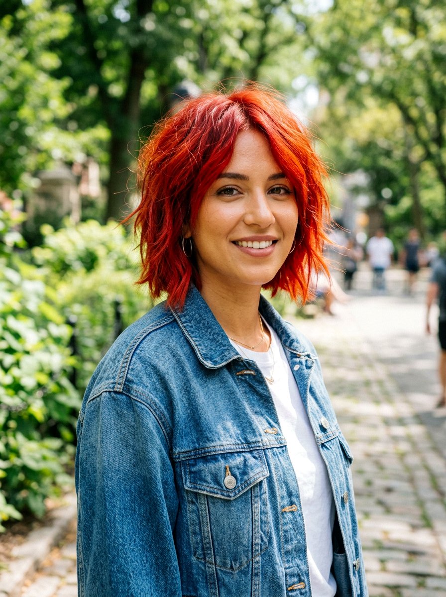 Fiery Red Textured Bob - 20 red bob hair color ideas - 20 red bob hair color ideas
