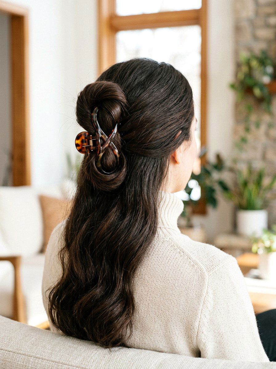 Figure Eight Claw Clip - 20 claw clip updo for thick long hair - 20 claw clip updo for thick long hair