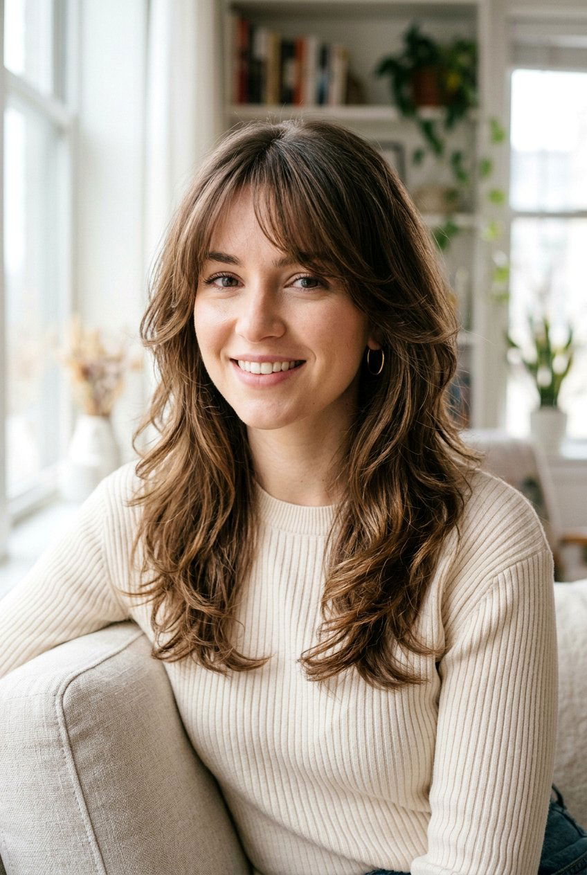 Fine Hair Butterfly Layers With Soft Side Bangs - 20 butterfly layers with side bangs - 20 butterfly layers with side bangs