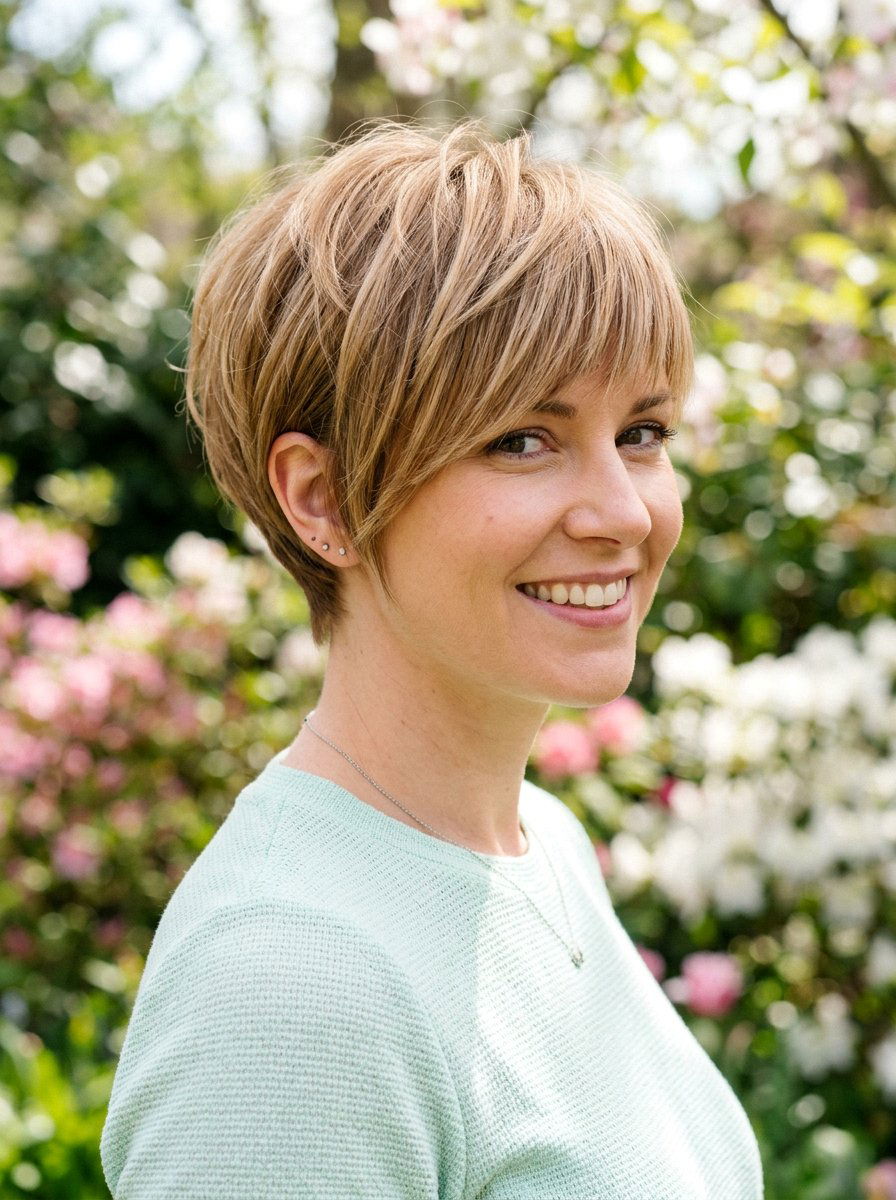 Fine Hair Layered Pixie With Side Bangs - 20 layered pixie with side fringe - 20 layered pixie with side fringe
