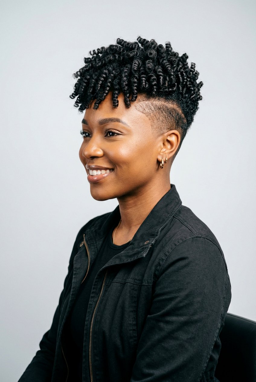 Finger Coil TWA with Shaved Sides - 20 finger coil twa hairstyle - 20 finger coil twa hairstyle