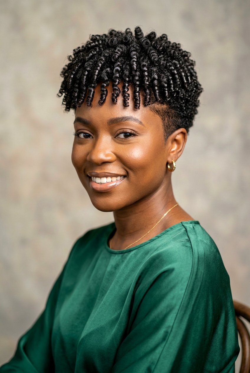 Finger Coils on Natural Tapered Cut with Moisturized Shine - 20 finger coils on tapered cut - 20 finger coils on tapered cut