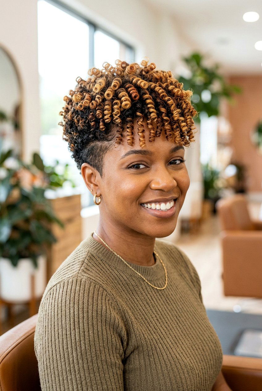 Finger Coils on Tapered Cut with Color - 20 finger coils on tapered cut - 20 finger coils on tapered cut