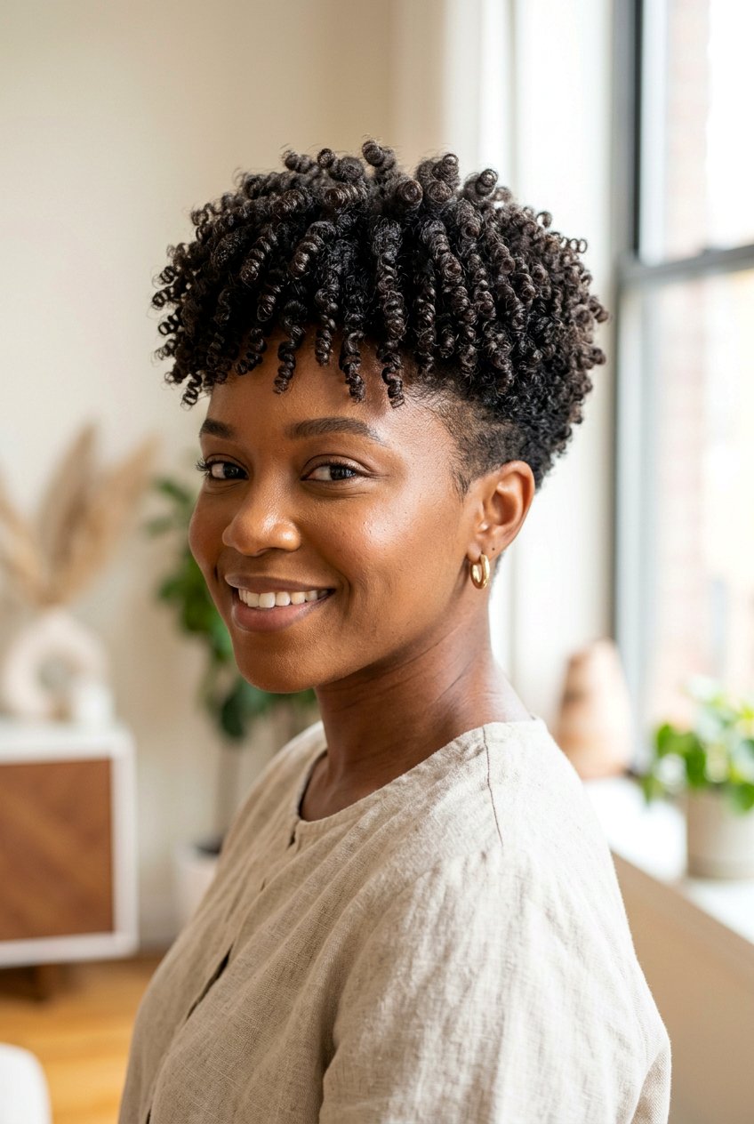Finger Coils on Tapered Cut with Defined Curl Pattern - 20 finger coils on tapered cut - 20 finger coils on tapered cut