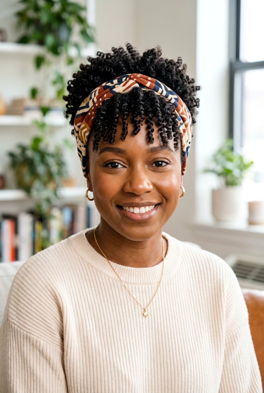 Finger Coils on Tapered Cut with Headband - 20 finger coils on tapered cut - 20 finger coils on tapered cut