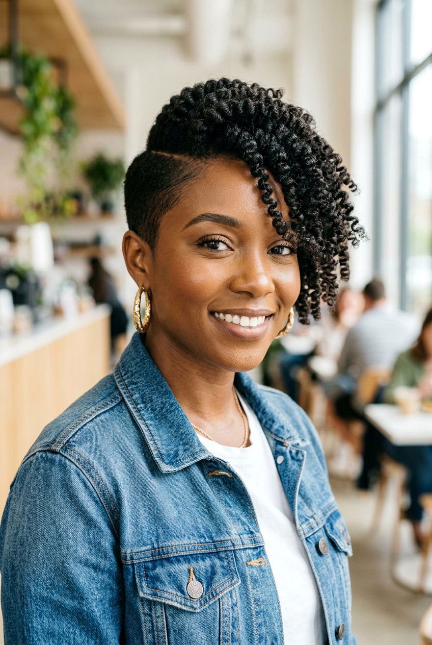 Finger Coils on Tapered Cut with Side Part - 20 finger coils on tapered cut - 20 finger coils on tapered cut