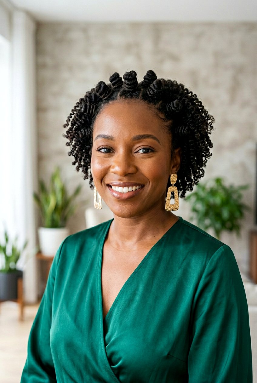 Finger Coils with Bantu Knot Crown on TWA - 20 finger coil twa hairstyle - 20 finger coil twa hairstyle