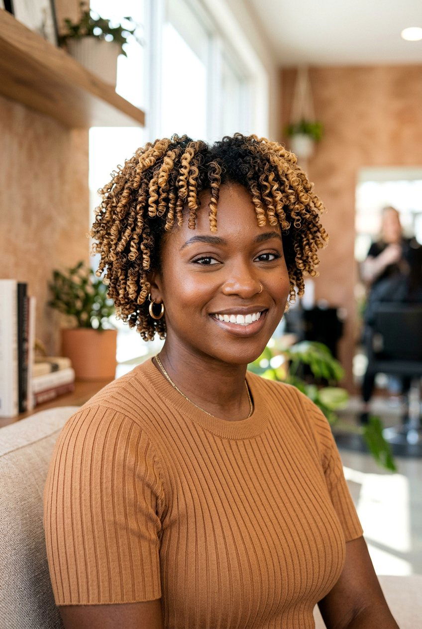 Finger Coils with Color Treated TWA - 20 finger coil twa hairstyle - 20 finger coil twa hairstyle