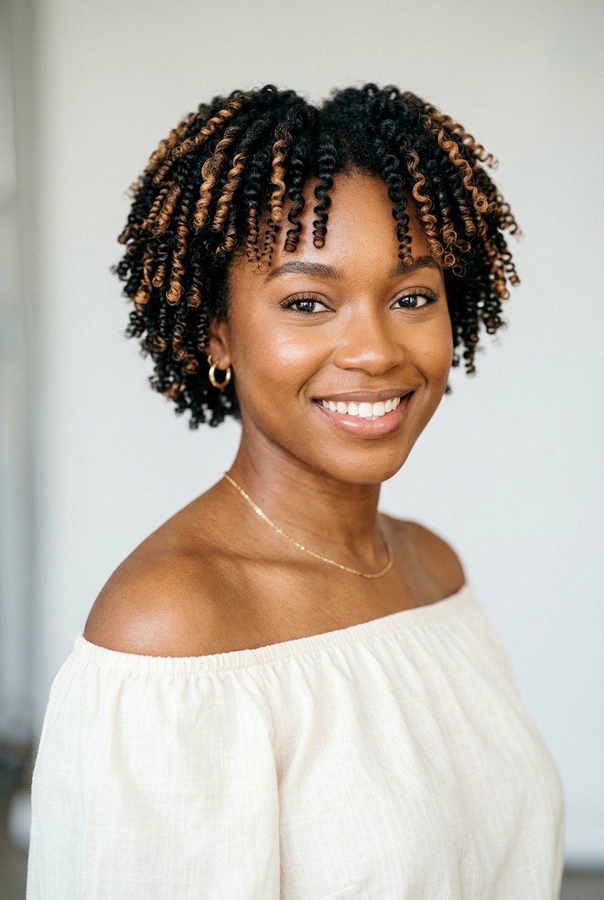 Finger Coils with Highlights on TWA - 20 finger coil twa hairstyle - 20 finger coil twa hairstyle