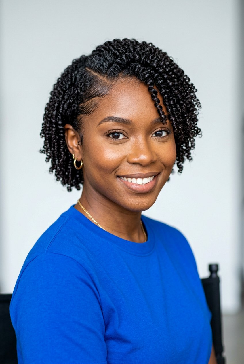 Finger Coils with Side Part on TWA - 20 finger coil twa hairstyle - 20 finger coil twa hairstyle