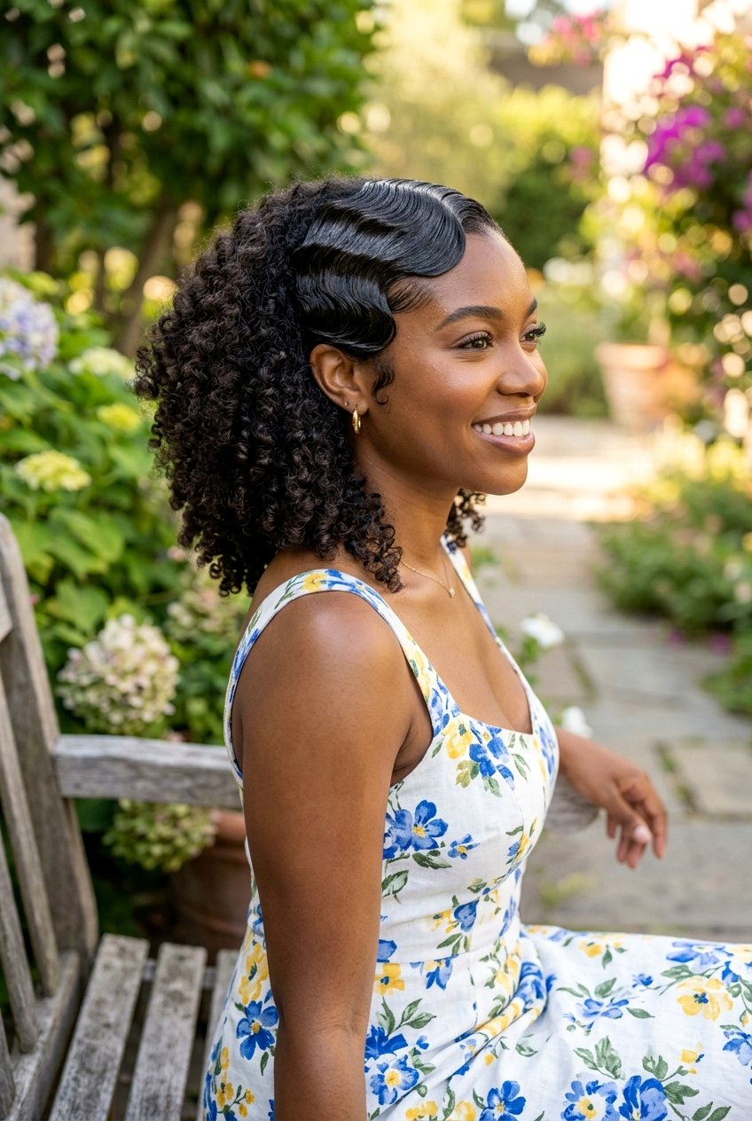 Finger Waves With Curly Back - 20 finger waves on short natural hair - 20 finger waves on short natural hair