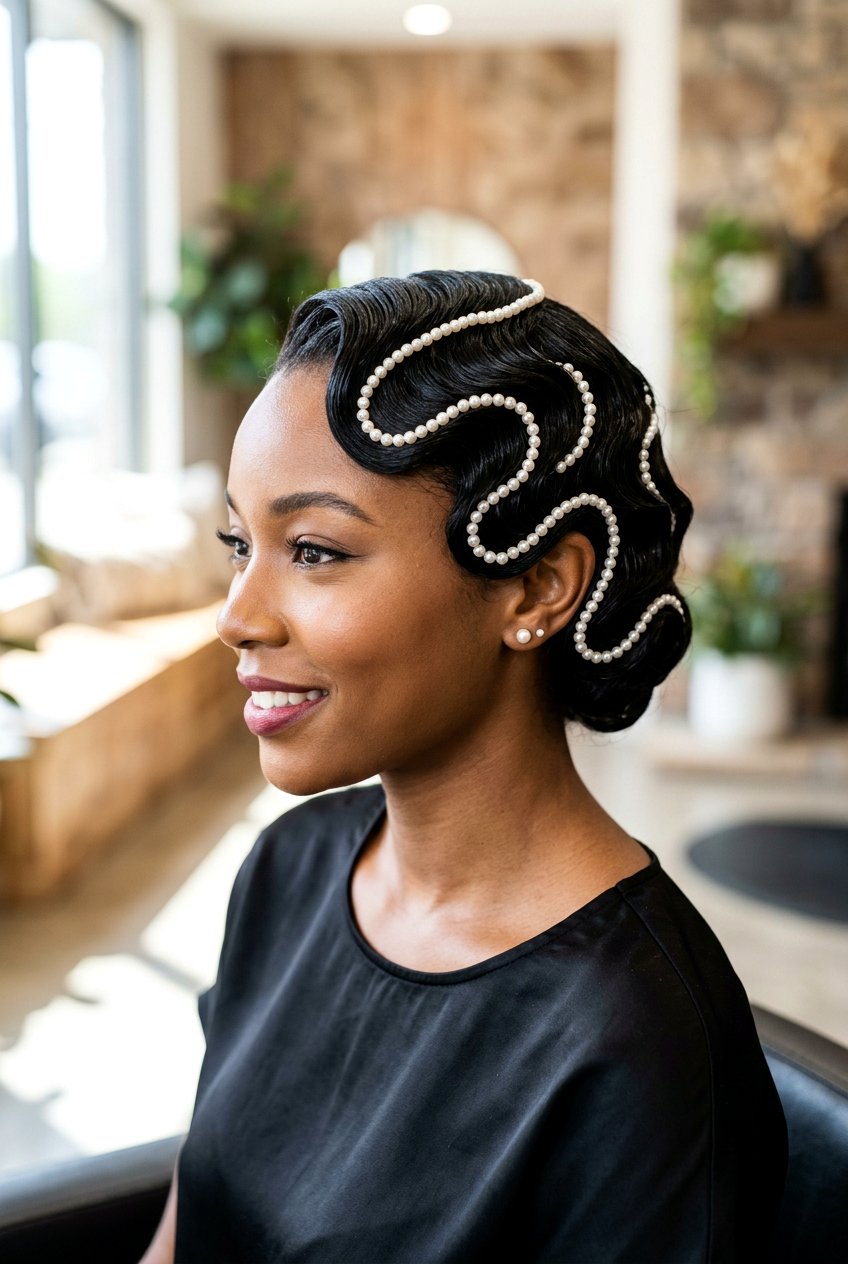 Finger waves with pearls - 20 finger waves hairstyle - 20 finger waves hairstyle