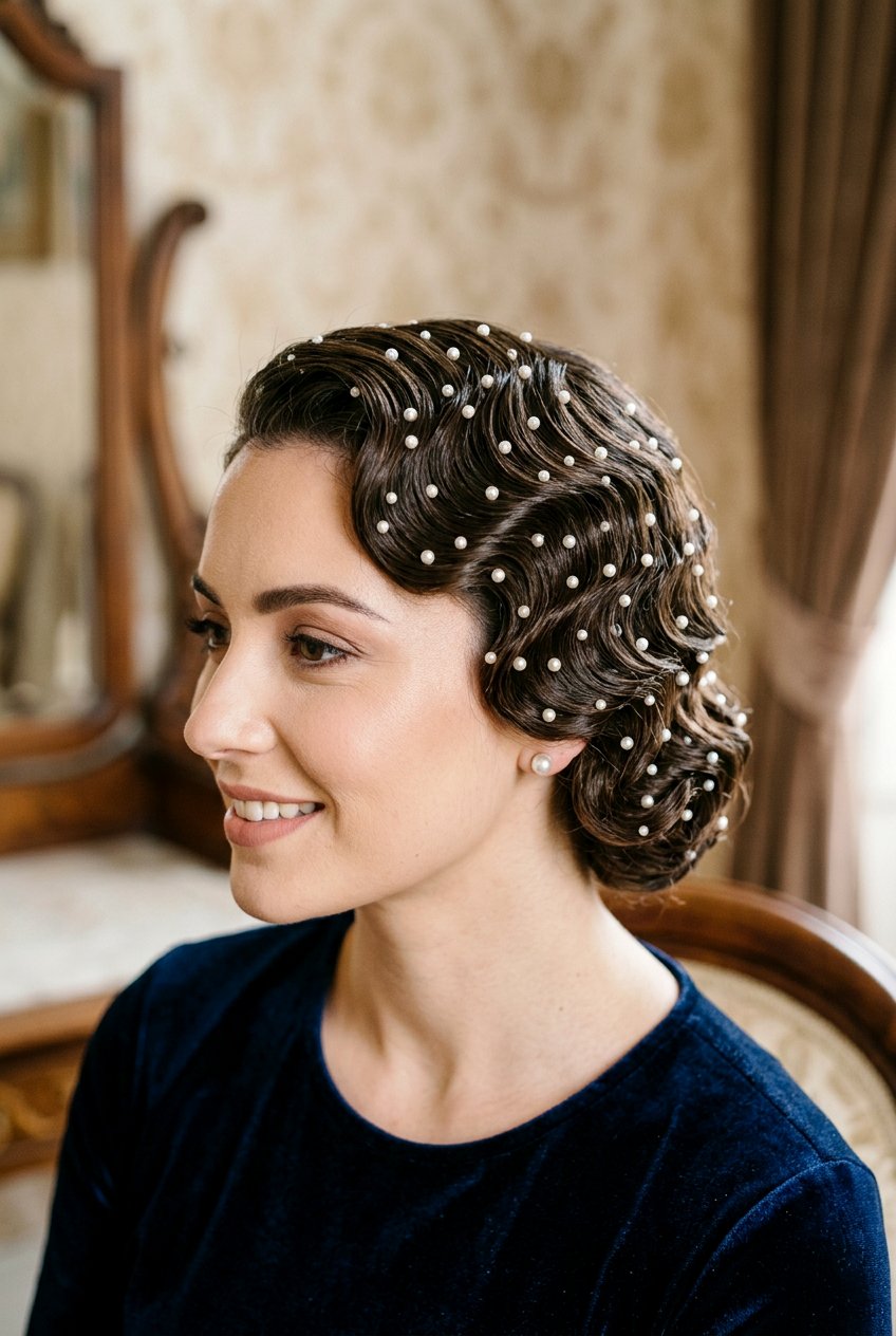 Finger waves with pearls - 20 1920s finger wave hair - 20 1920s finger wave hair