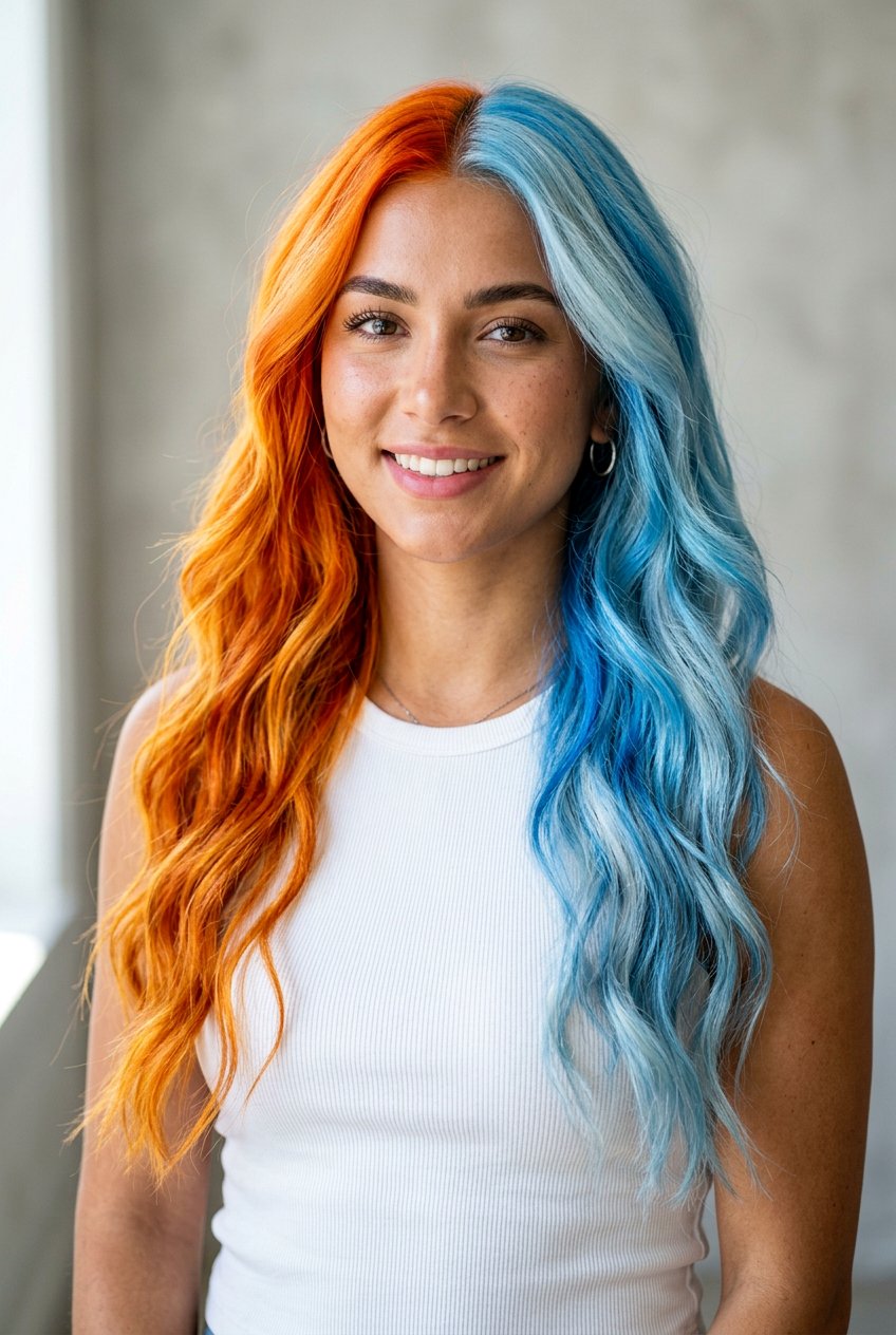 Fire And Ice Split Dye - 20 alternative split hair color - 20 alternative split hair color