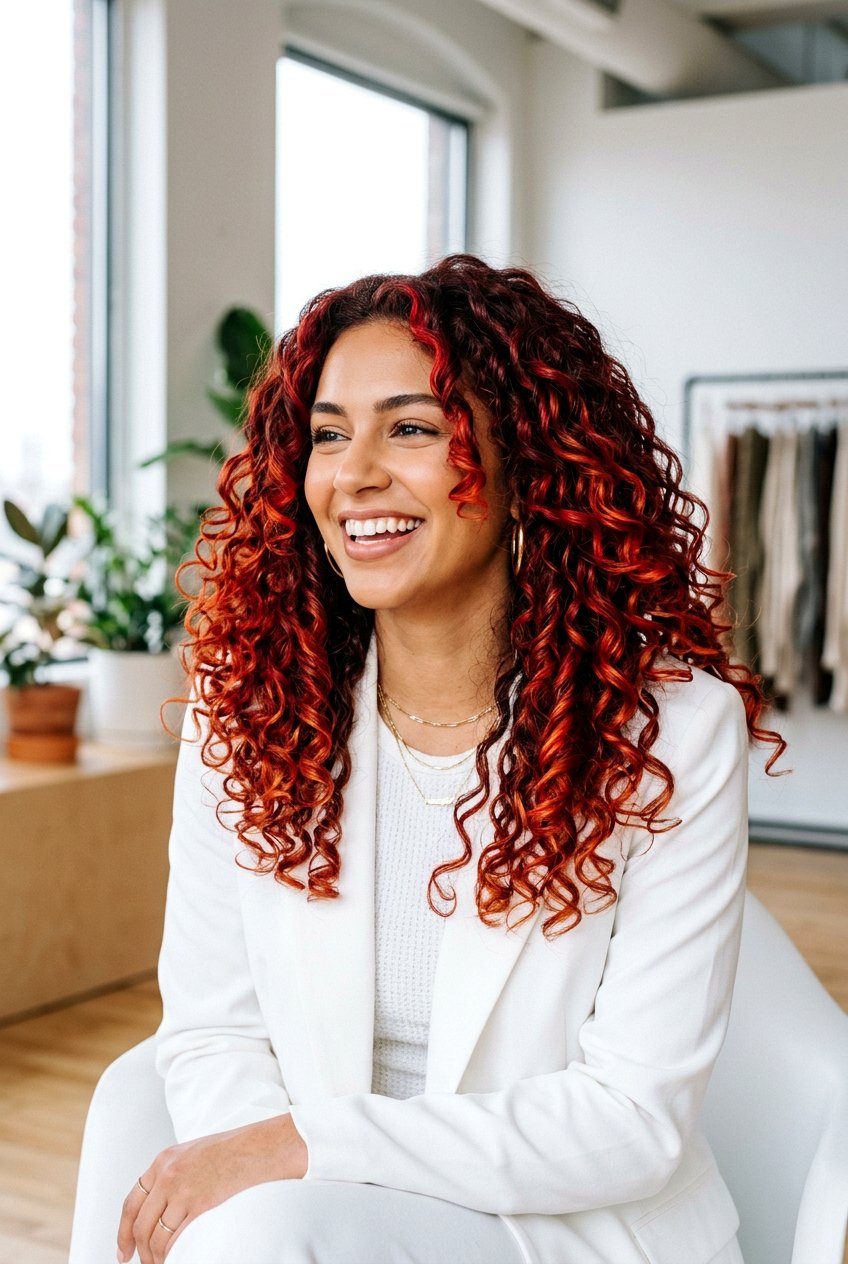 Fire Engine Copper Balayage - 20 copper balayage for curly hair women - 20 copper balayage for curly hair women