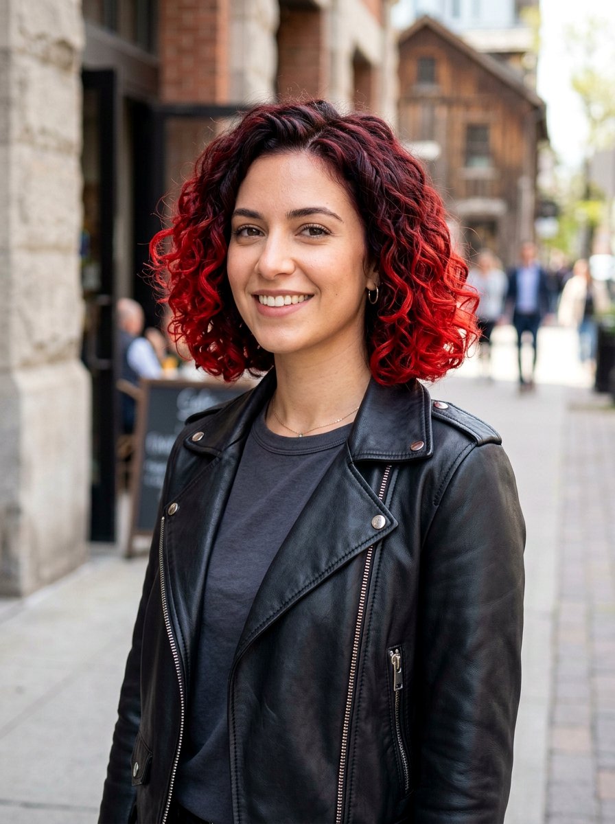 Fire Engine Red Balayage Blunt Curly Bob - 20 red balayage for curly bob - 20 red balayage for curly bob