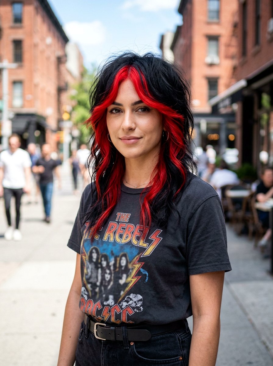 Fire Engine Red Money Piece Black Wolf Cut - 20 red money piece for black hair - 20 red money piece for black hair