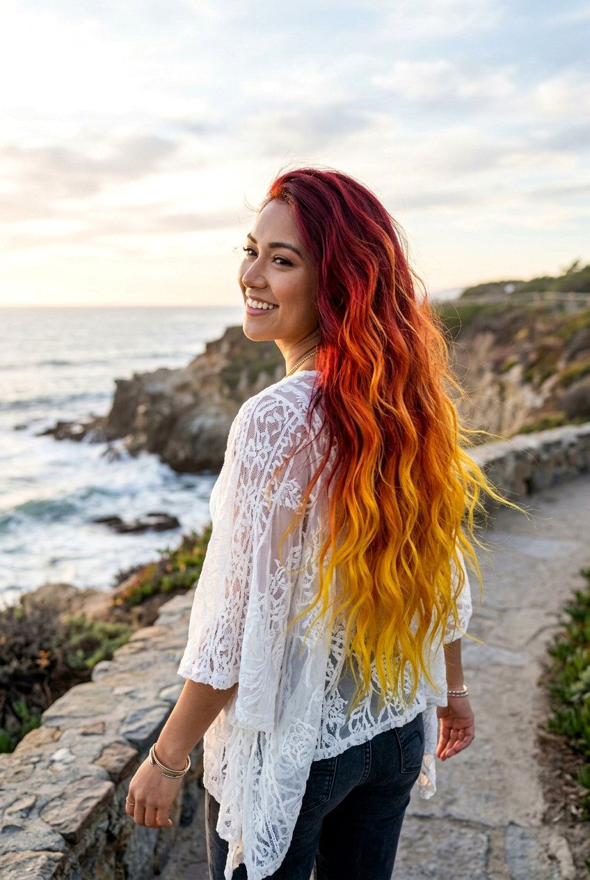 Fire Mermaid Gradient Hair - 20 fire hair color ideas - 20 fire hair color ideas