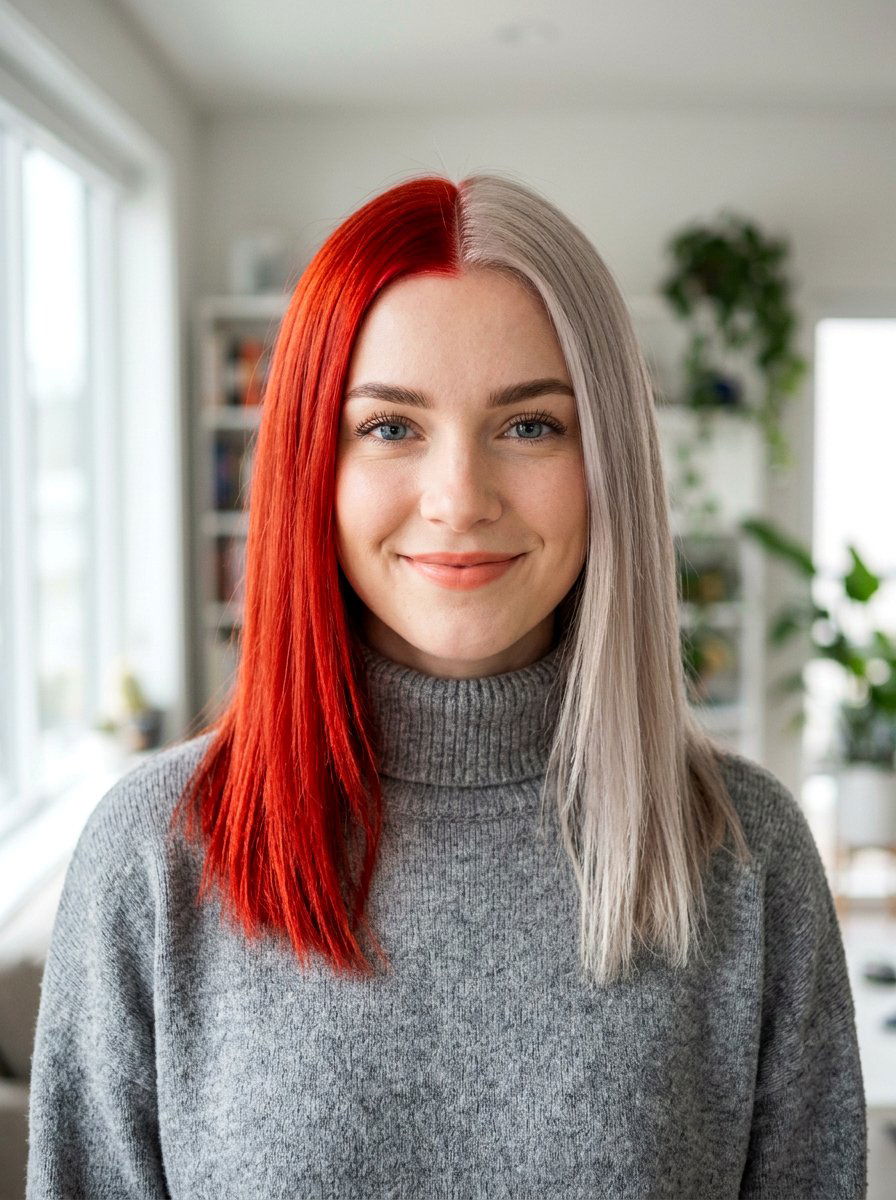 Fire Red and Ash Blonde Split Dye - 20 red and blonde split dye hair - 20 red and blonde split dye hair