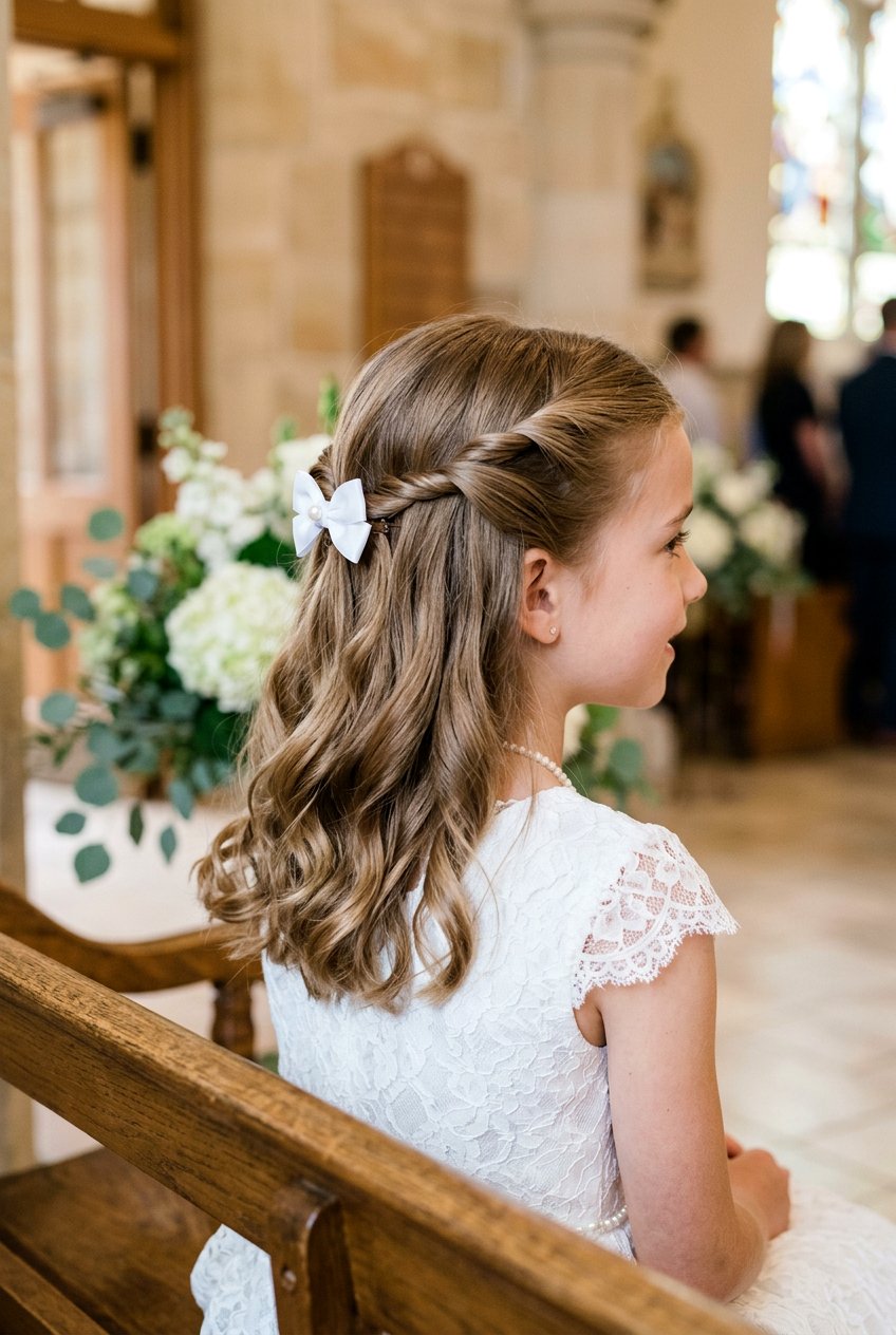 First Communion Twisted Half Up For Girls - 20 communion hairstyles for girls