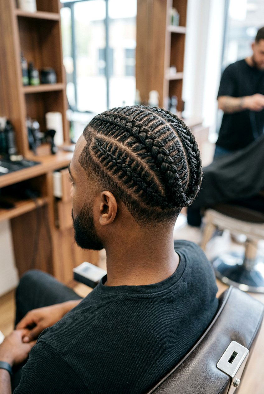 Fishbone Braids - 20 cornrows with taper fade men - 20 cornrows with taper fade men