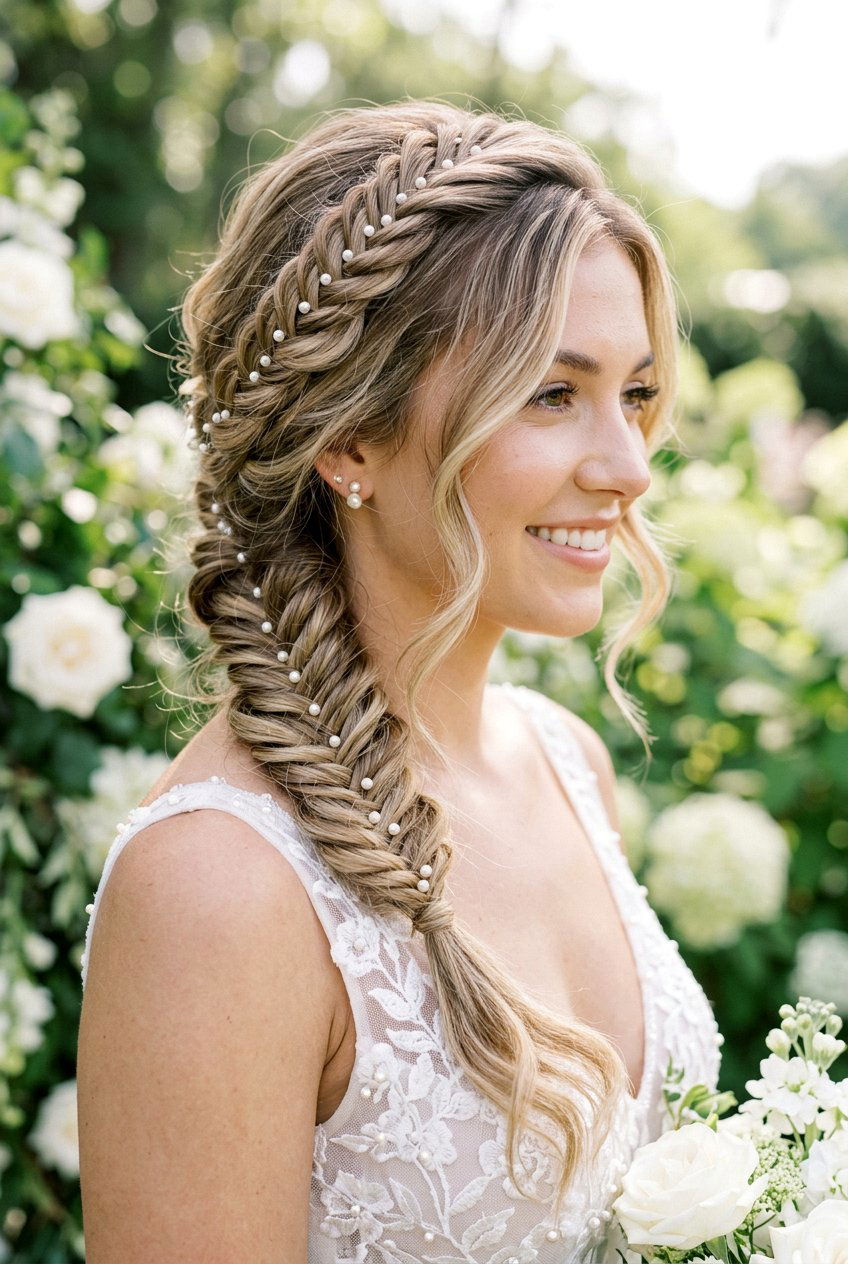 Fishtail Braid - 20 elegant bridal hairstyle for medium hair - 20 elegant bridal hairstyle for medium hair