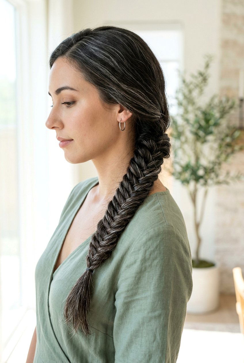 Fishtail Braid - 20 wedding guest hairstyle for naturally gray hair - 20 wedding guest hairstyle for naturally gray hair