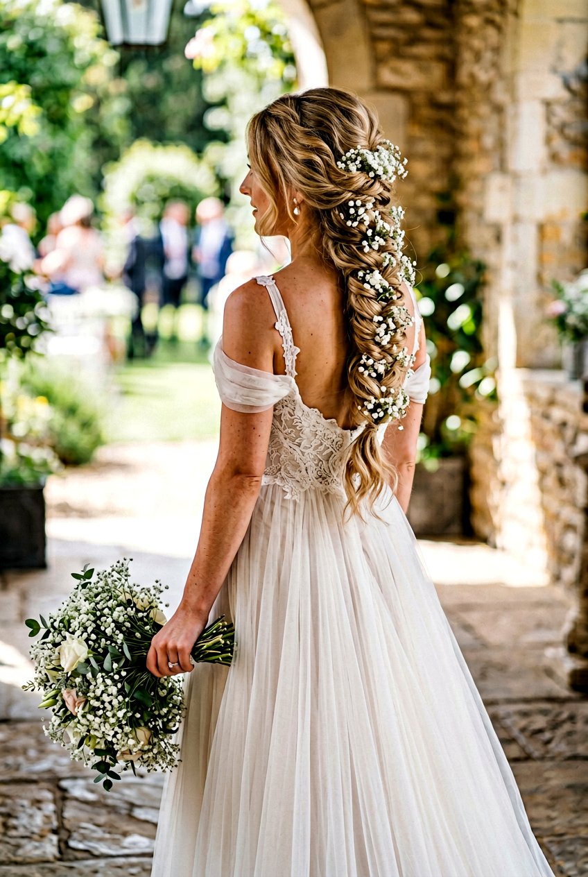 Fishtail Braid Bridal Hair With Babys Breath - 20 bridal braid with babys breath - 20 bridal braid with baby’s breath