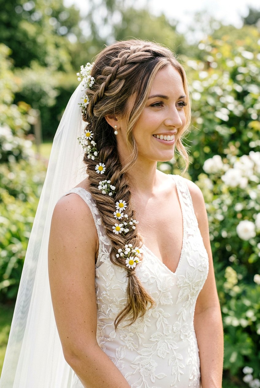 Fishtail Braid Bridal Hairstyle - 20 bridal hairstyle for veil and flowers - 20 bridal hairstyle for veil and flowers