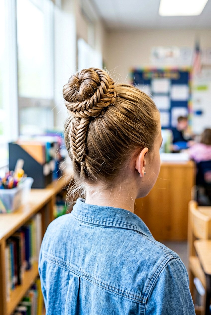 Fishtail Braid Bun - 20 quick bun for school girls - 20 quick bun for school girls