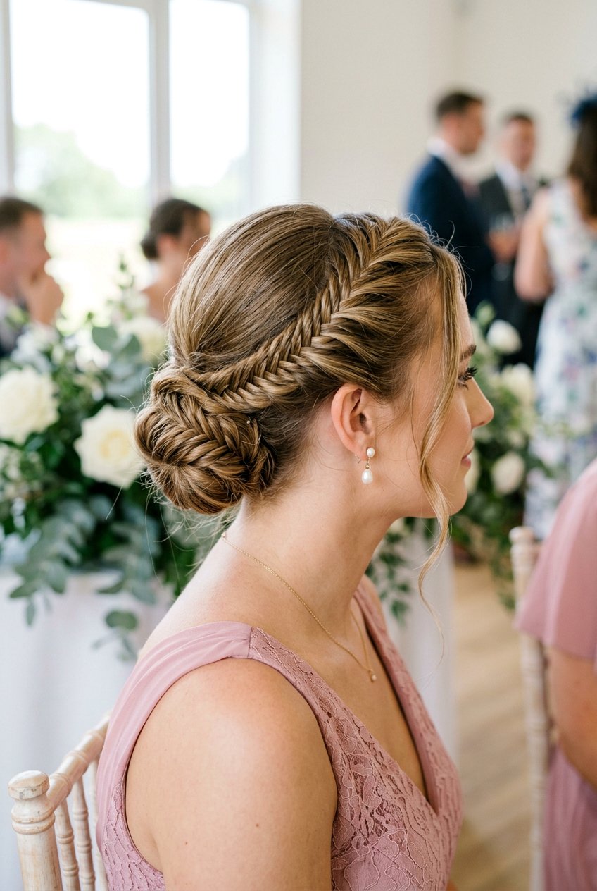 Fishtail Braid Bun - 20 bridesmaid updo hairstyles - 20 bridesmaid updo hairstyles