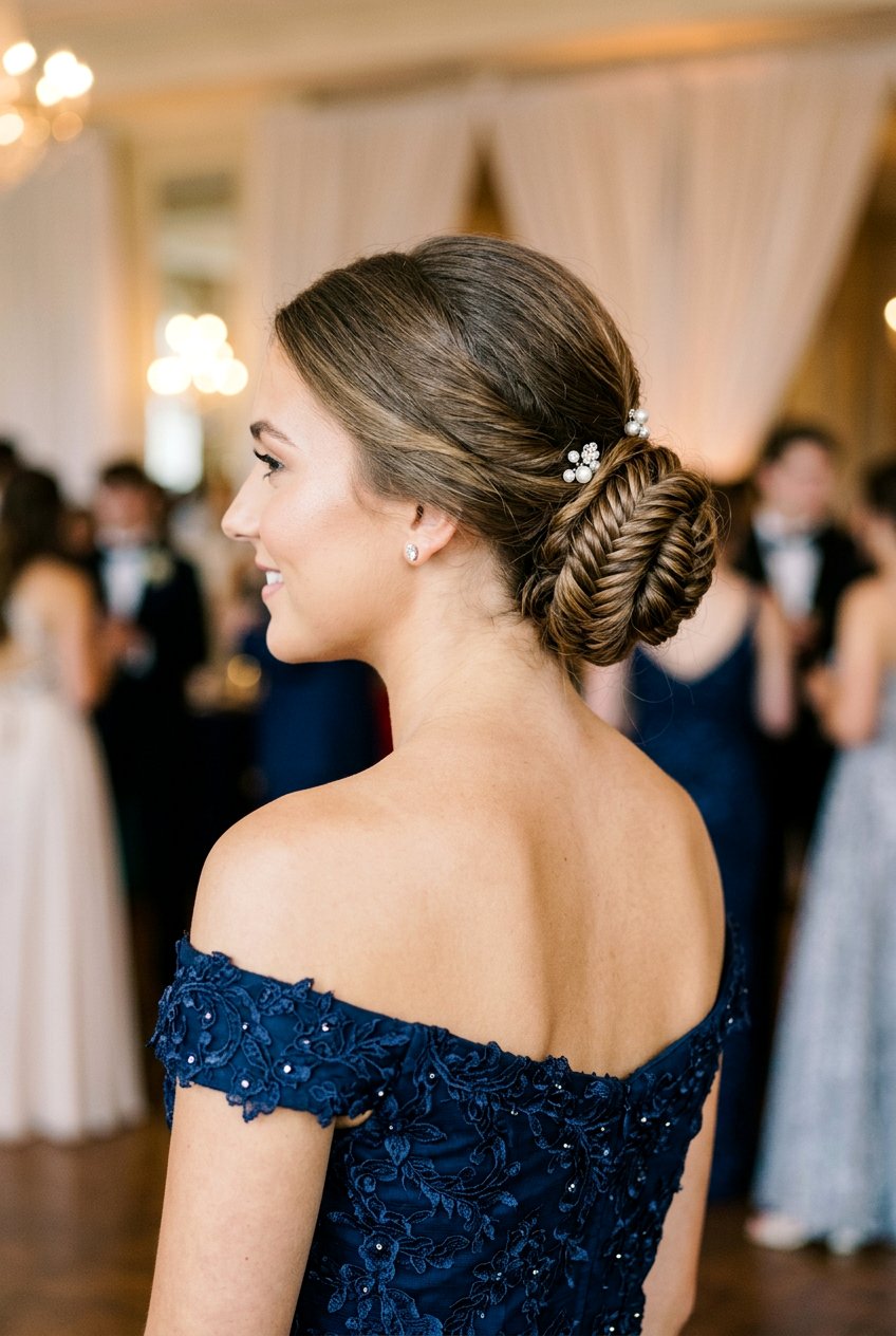 Fishtail Braid Bun for Prom - 20 senior prom bun hairstyle - 20 senior prom bun hairstyle