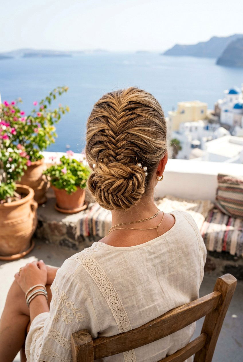 Fishtail Braid Bun - 20 easy vacation updo for women - 20 easy vacation updo for women
