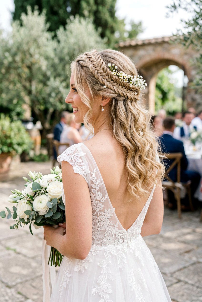 Fishtail Braid Crown Half Up Wedding Hair - 20 bridal half up with braid crown - 20 bridal half up with braid crown
