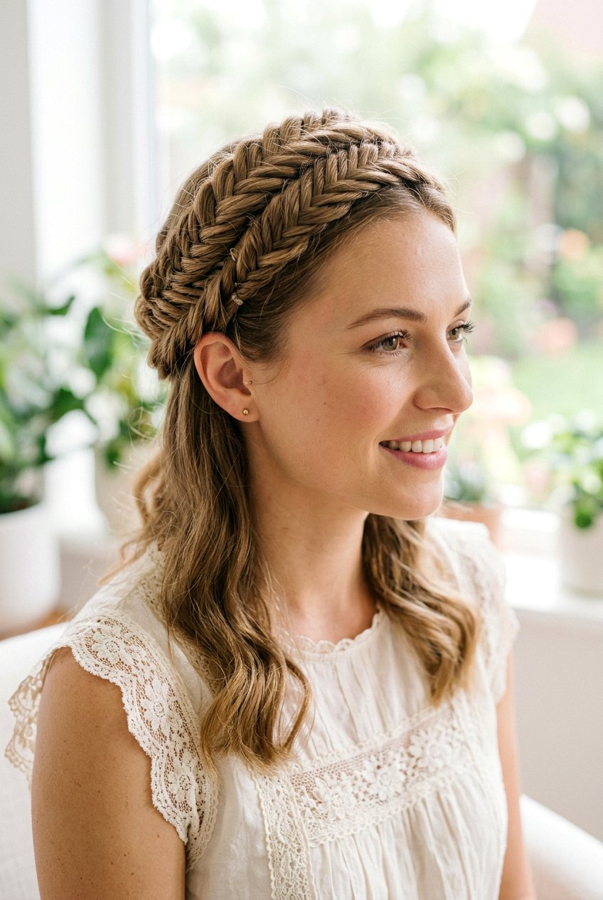 Fishtail Braid Crown - 20 cottagecore braid crown hairstyle - 20 cottagecore braid crown hairstyle