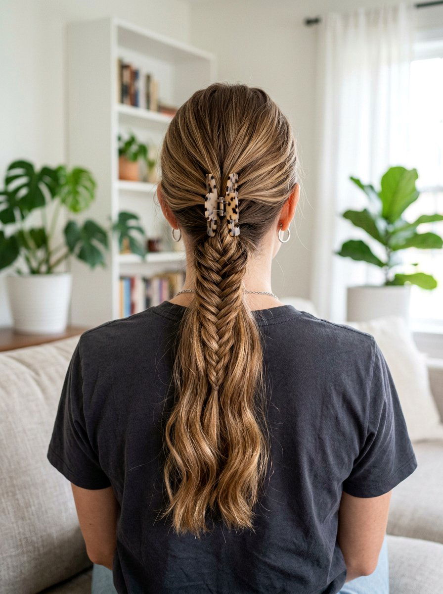 Fishtail Braid Half Up Claw Clip - 20 school half up claw clip hairstyle - 20 school half up claw clip hairstyle