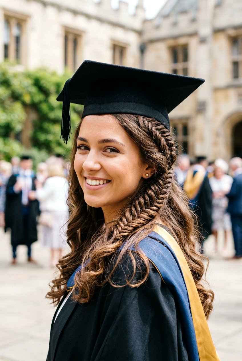 Fishtail Braid Half Up With Curls - 20 graduation hairstyle with half up braid - 20 graduation hairstyle with half up braid