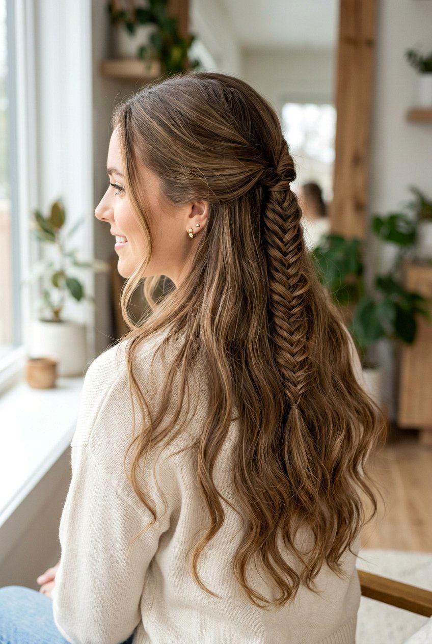 Fishtail Braid Half Up - 20 bridesmaid hairstyles - 20 bridesmaid hairstyles