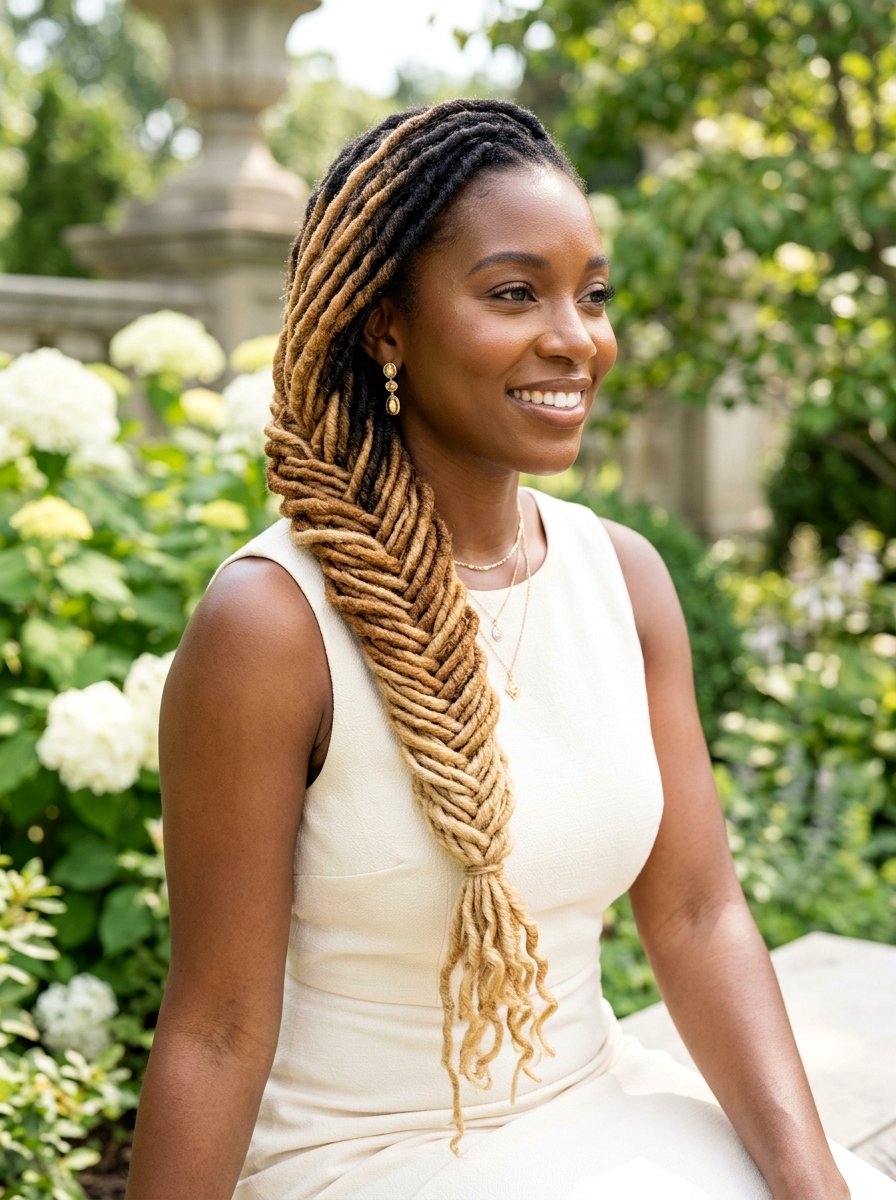 Fishtail Braid Locs - 20 prom loc styles for women - 20 prom loc styles for women