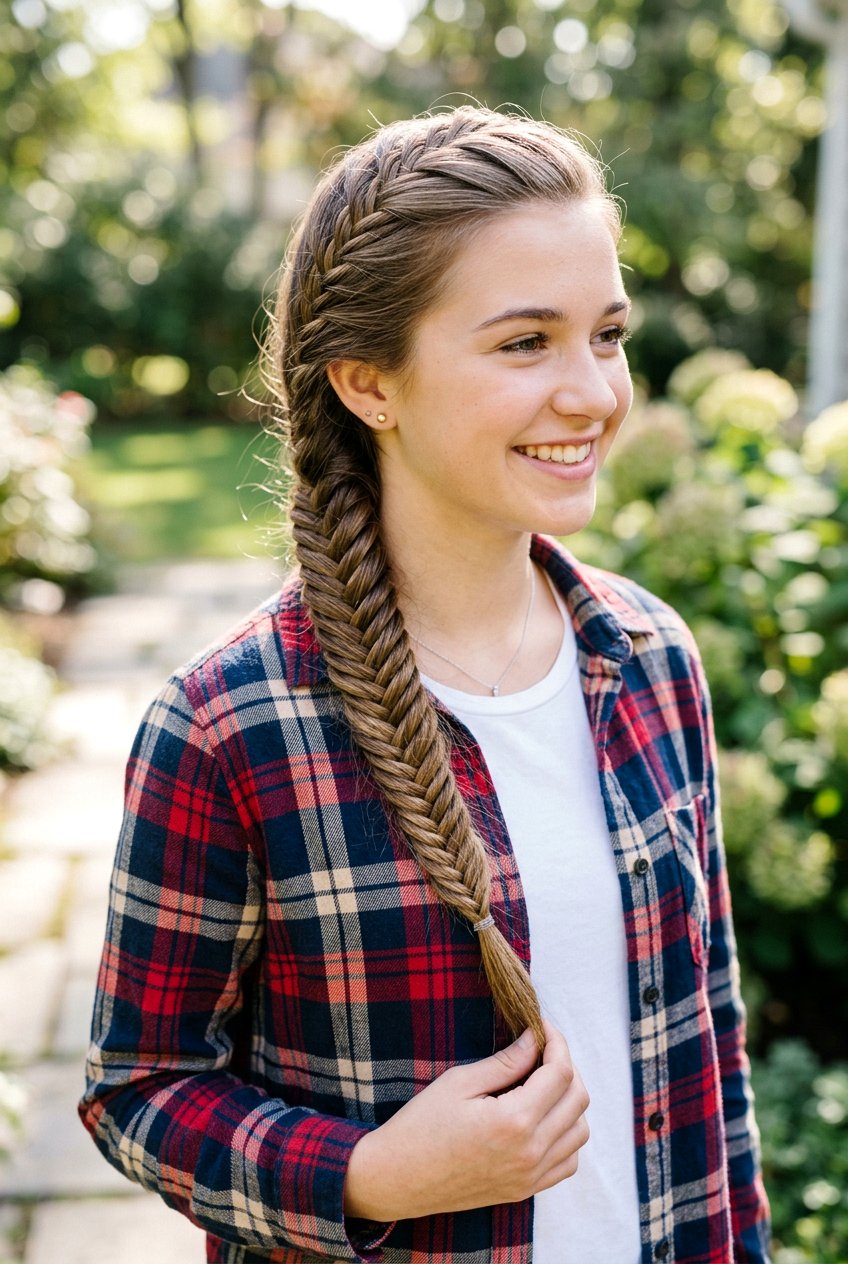 Fishtail Braid Long Hair - 20 school hairstyle for teenage girls with long hair - 20 school hairstyle for teenage girls with long hair