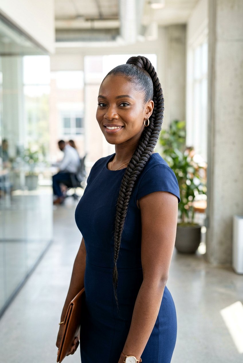 Fishtail Braid Ponytail - 20 black women office braid ponytail styles - 20 black women office braid ponytail styles