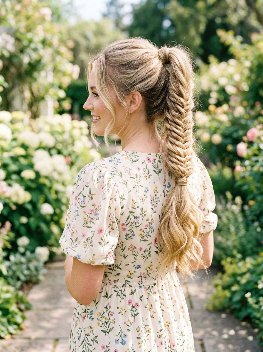 Fishtail Braid Ponytail - 20 prom ponytail with braid - 20 prom ponytail with braid
